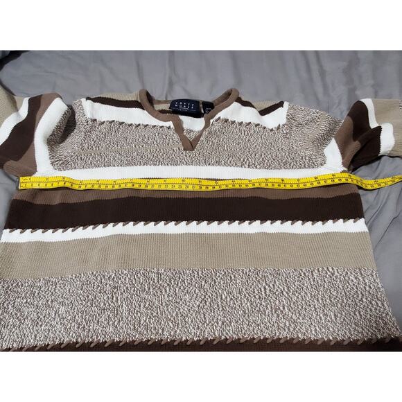 Crazy Horse by Liz Claiborne Women’s Petite MD Sweater Brown Beige Striped V-Nec - Picture 6 of 11